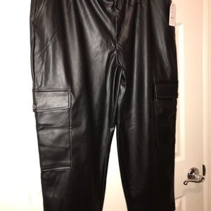 Faux Leather Cargo Pants XXL, 20W, Black Straight Leg Cargo Pants